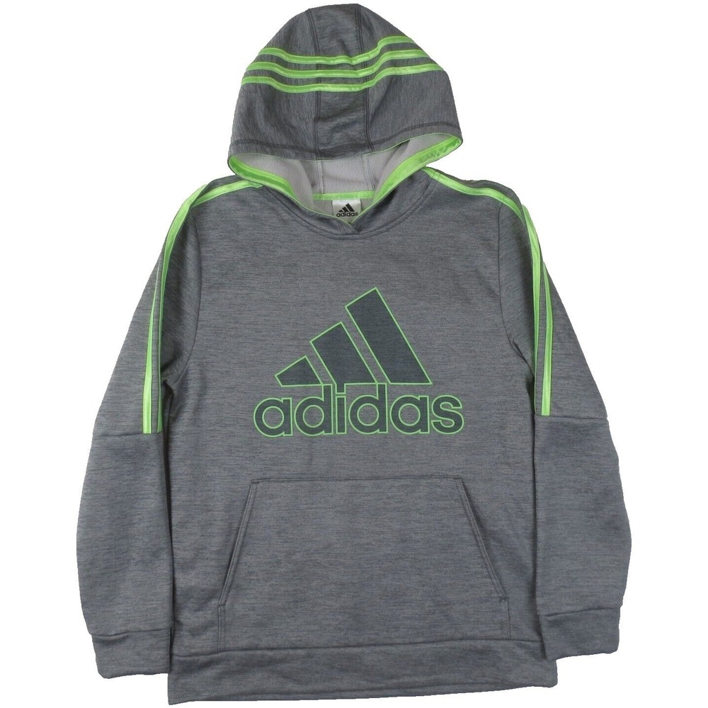 Adidas Active Sport Hoodie Sweatshirt Youth Boys XL Grey Lime Athletic Pullover